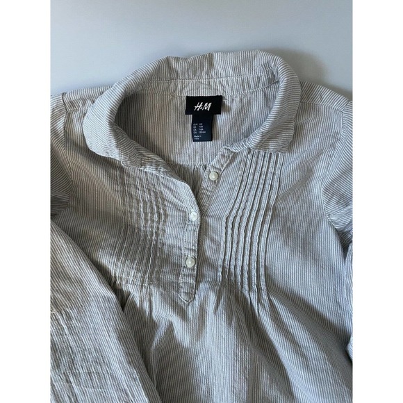 H&M Girls Shirt 7-8 Y Striped Grey Silver Color Long Sleeves Kids Fashion - Picture 9 of 11